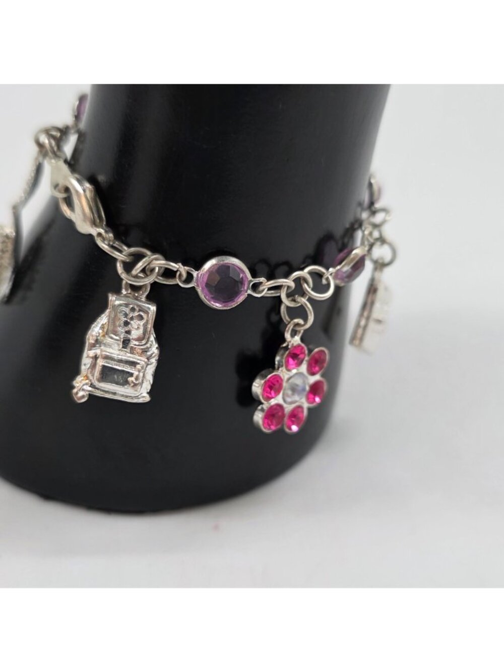 Princess-Themed Charms Bracelet Silver Tone With Pink & Purple Stones & - Picture 6 of 11